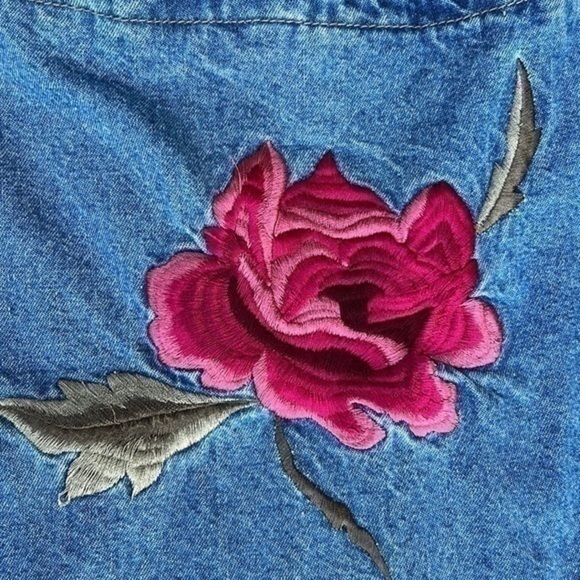 SUNSHINE Apparel Y2K Jean Dress Size 1X 100%‎ Cotton Embroidered Roses - Picture 3 of 16